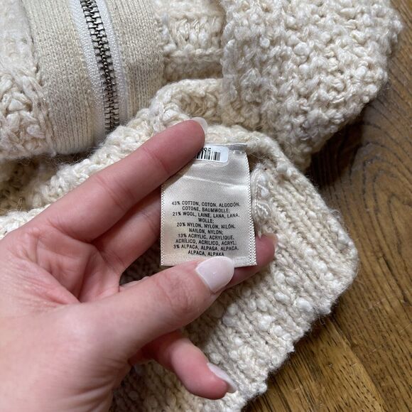 Anthropologie MOTH Women's Nubby Sweater Ivory V Neck Alpaca Wool Side Zip Sz S - Picture 5 of 6
